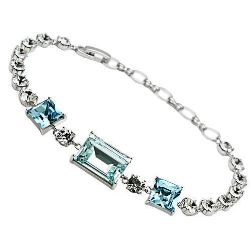 3W176 - Rhodium Brass Bracelet with Top Grade Crystal  in Sea Blue Elsy Style Bracelet