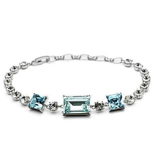 3W176 - Rhodium Brass Bracelet with Top Grade Crystal  in Sea Blue Elsy Style Bracelet