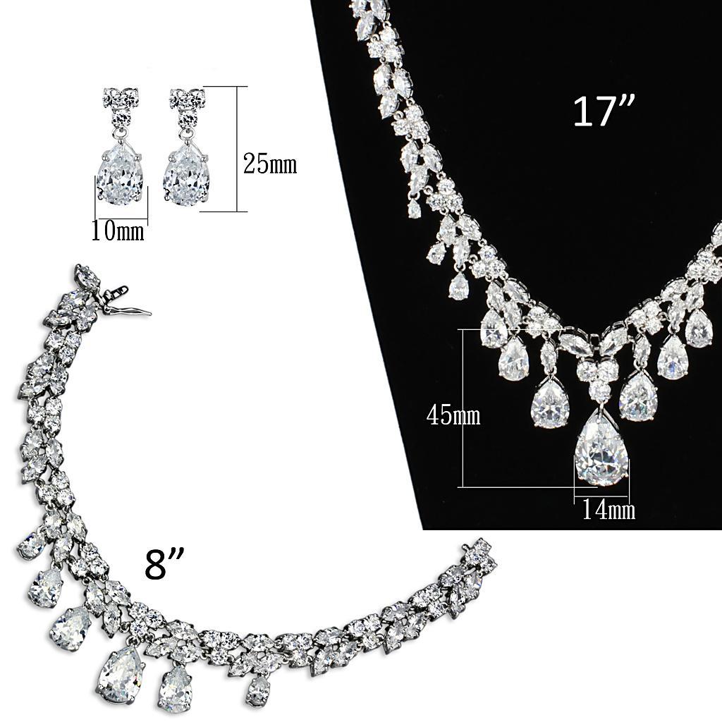 3W925 - Rhodium Brass Jewelry Sets with AAA Grade CZ  in Clear Elsy Style Jewelry Sets