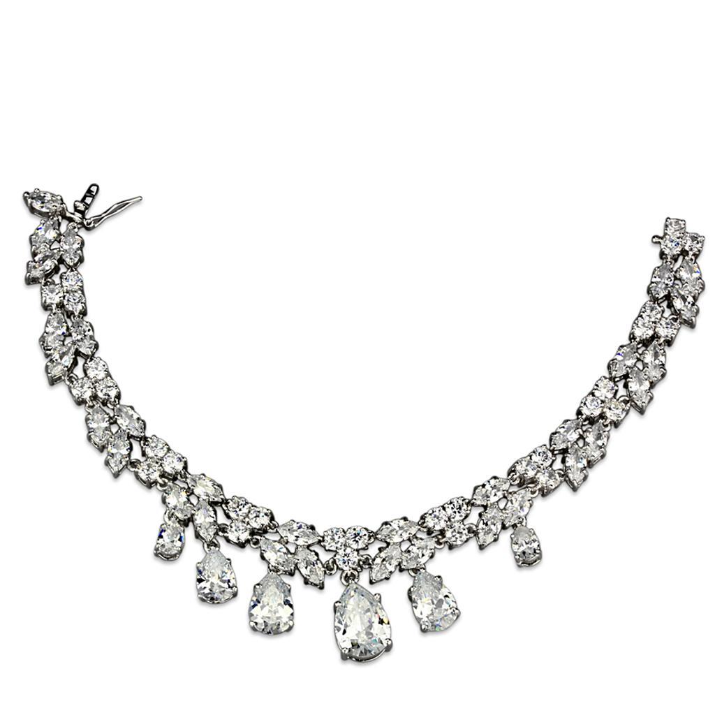 3W925 - Rhodium Brass Jewelry Sets with AAA Grade CZ  in Clear Elsy Style Jewelry Sets