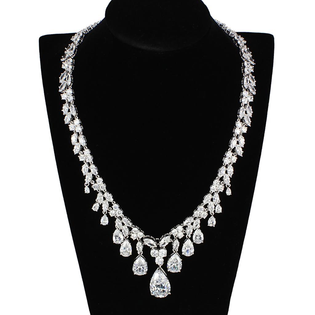 3W925 - Rhodium Brass Jewelry Sets with AAA Grade CZ  in Clear Elsy Style Jewelry Sets