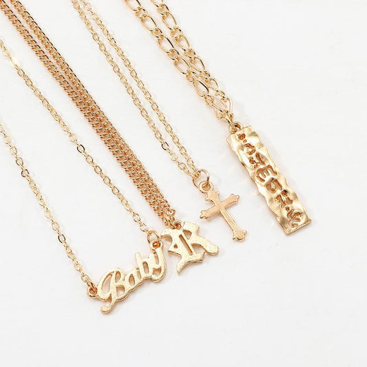 4 Piece Baby Cross Necklace 18K Gold Plated Necklace in 18K Gold Plated ITALY Design Elsy Style Necklace