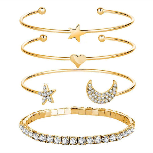 4 Piece Celestial Bangle Set With Austrian Crystals 18K Gold Plated Bracelet ITALY Design Elsy Style Bracelet