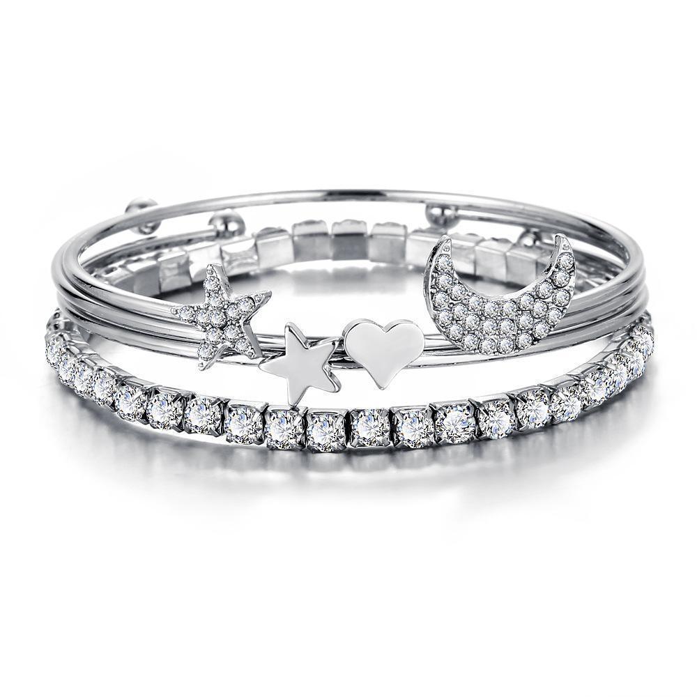 4 Piece Celestial Bangle Set With Austrian Crystals 18K White Gold Plated Bracelet ITALY Design Elsy Style Bracelet