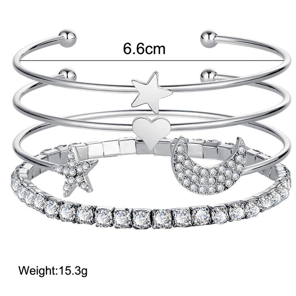 4 Piece Celestial Bangle Set With Austrian Crystals 18K White Gold Plated Bracelet ITALY Design Elsy Style Bracelet