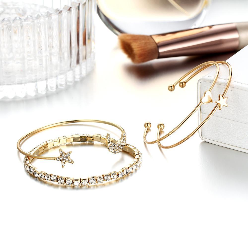 4 Piece Celestial Bangle Set With  Crystals 18K Gold Plated Bracelet ITALY Design Elsy Style Bracelet