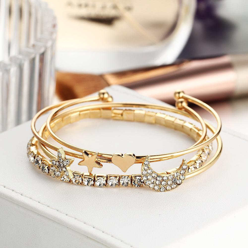 4 Piece Celestial Bangle Set With  Crystals 18K Gold Plated Bracelet ITALY Design Elsy Style Bracelet