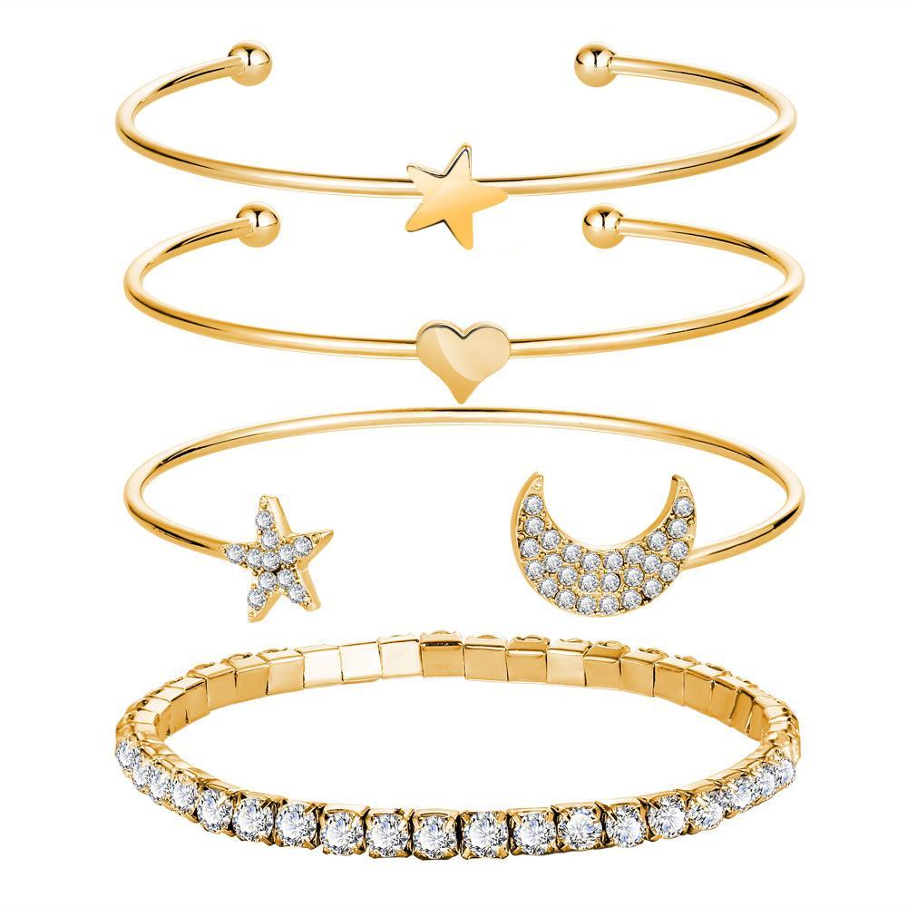 4 Piece Celestial Bangle Set With  Crystals 18K Gold Plated Bracelet ITALY Design Elsy Style Bracelet