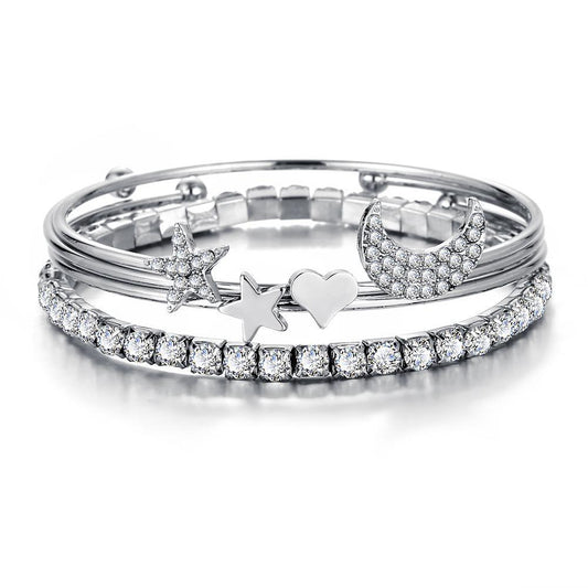 4 Piece Celestial Bangle Set With  Crystals 18K White Gold Plated Bracelet ITALY Design Elsy Style Bracelet