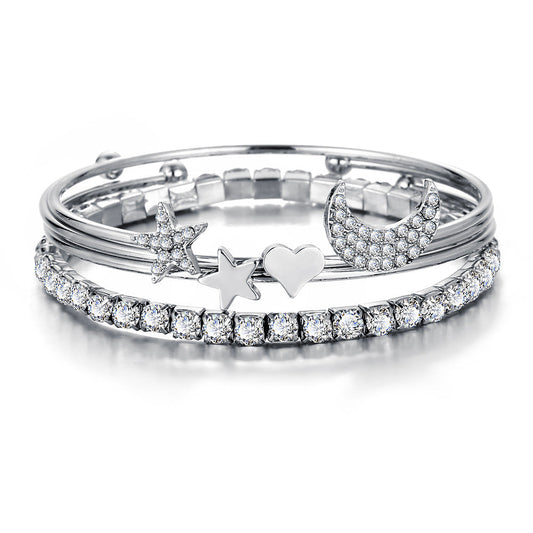 4 Piece Celestial Bangle Set With ® Crystals 18K White Gold Plated Bracelet in 18K White Gold Plated Elsy Style Bracelet