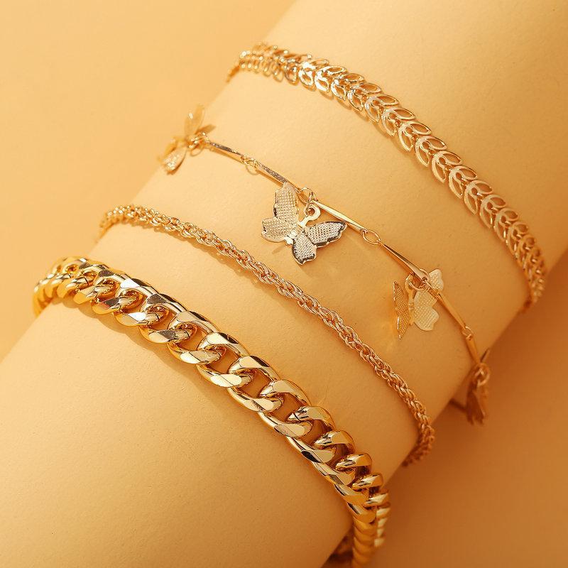 4 Piece Chain and Butterfly Bracelet Set 18K Gold Plated Bracelet ITALY Design Elsy Style Bracelet