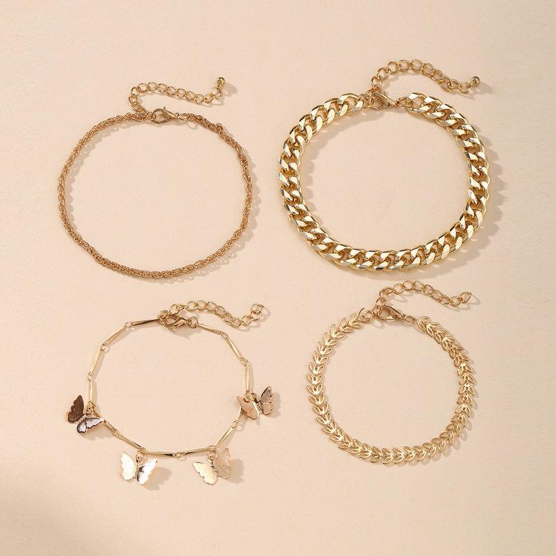 4 Piece Chain and Butterfly Bracelet Set 18K Gold Plated Bracelet ITALY Design Elsy Style Bracelet