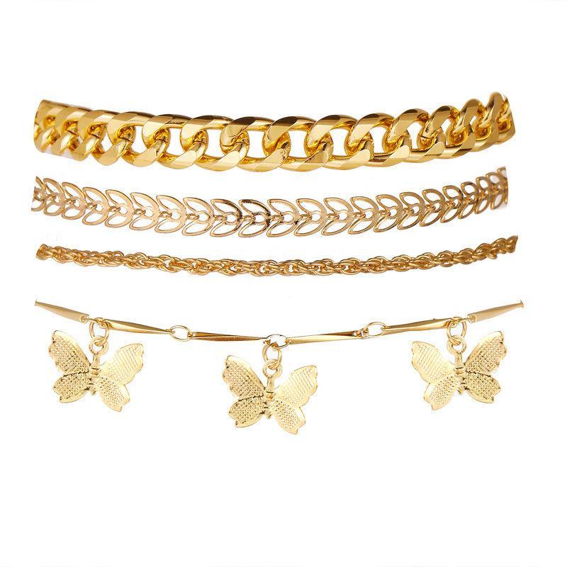 4 Piece Chain and Butterfly Bracelet Set 18K Gold Plated Bracelet ITALY Design Elsy Style Bracelet