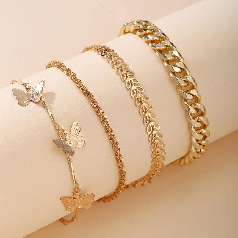 4 Piece Chain and Butterfly Bracelet Set 18K Gold Plated Bracelet ITALY Design Elsy Style Bracelet