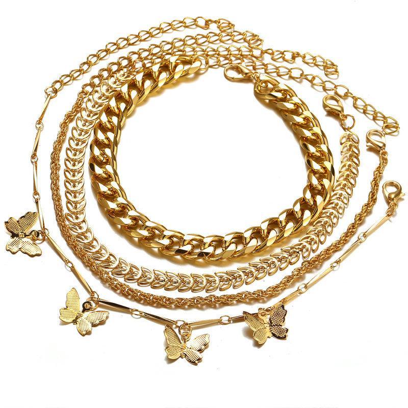 4 Piece Chain and Butterfly Bracelet Set 18K Gold Plated Bracelet ITALY Design Elsy Style Bracelet