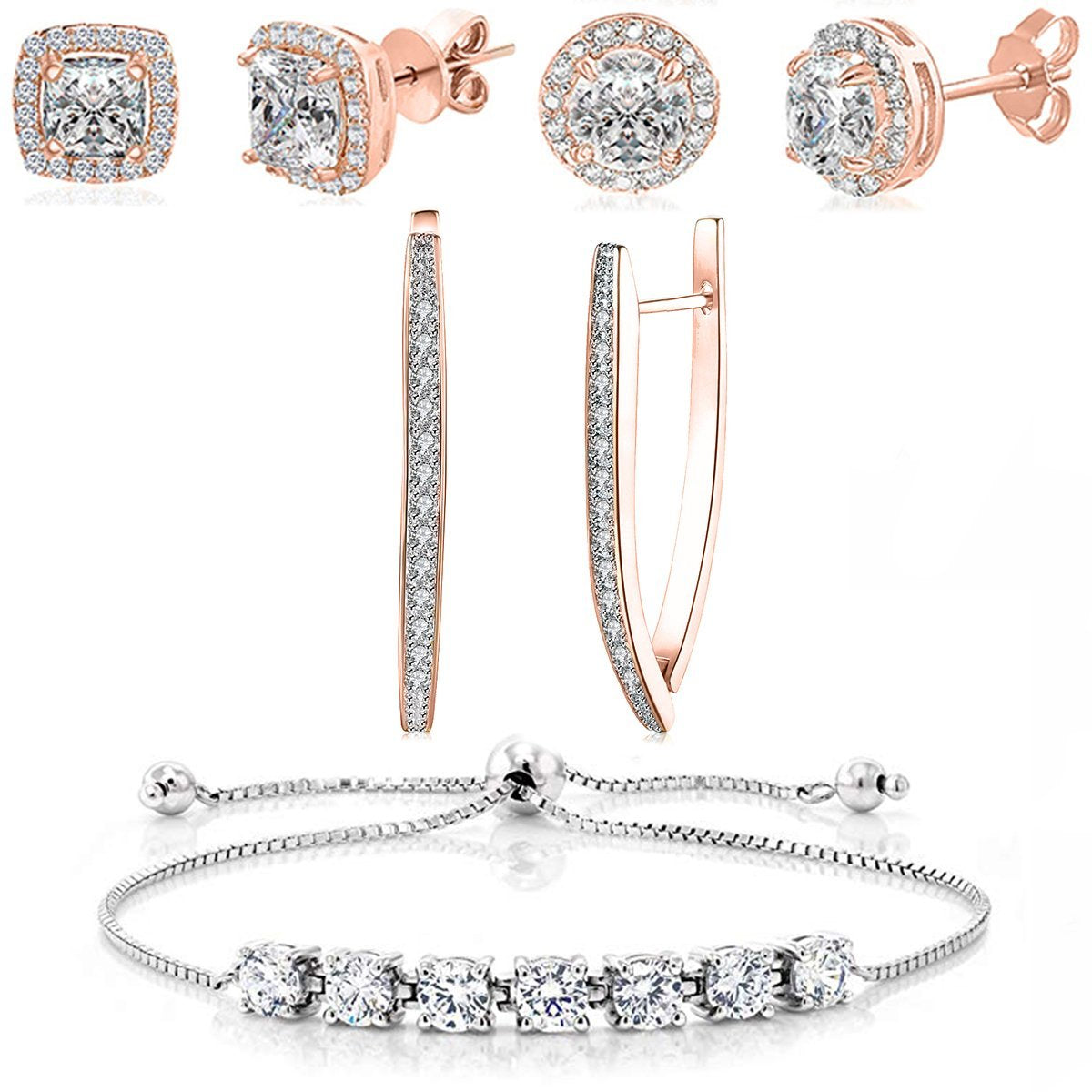 4 Piece Halo Set With Crystals 18K Rose Gold Plated Set in 18K Rose Gold Plated ITALY Design Elsy Style Set