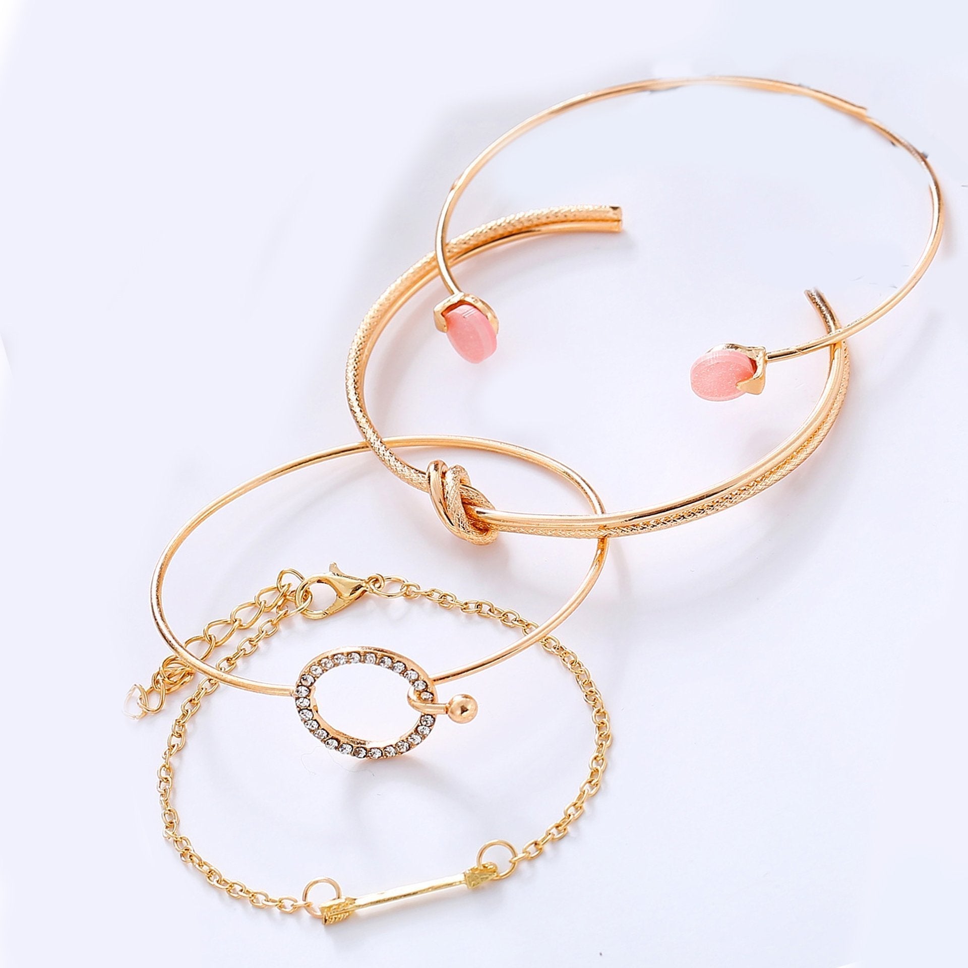 4 Piece Pink Bracelet Set With  Crystals 18K Gold Plated Bracelet ITALY Design Elsy Style Bracelet