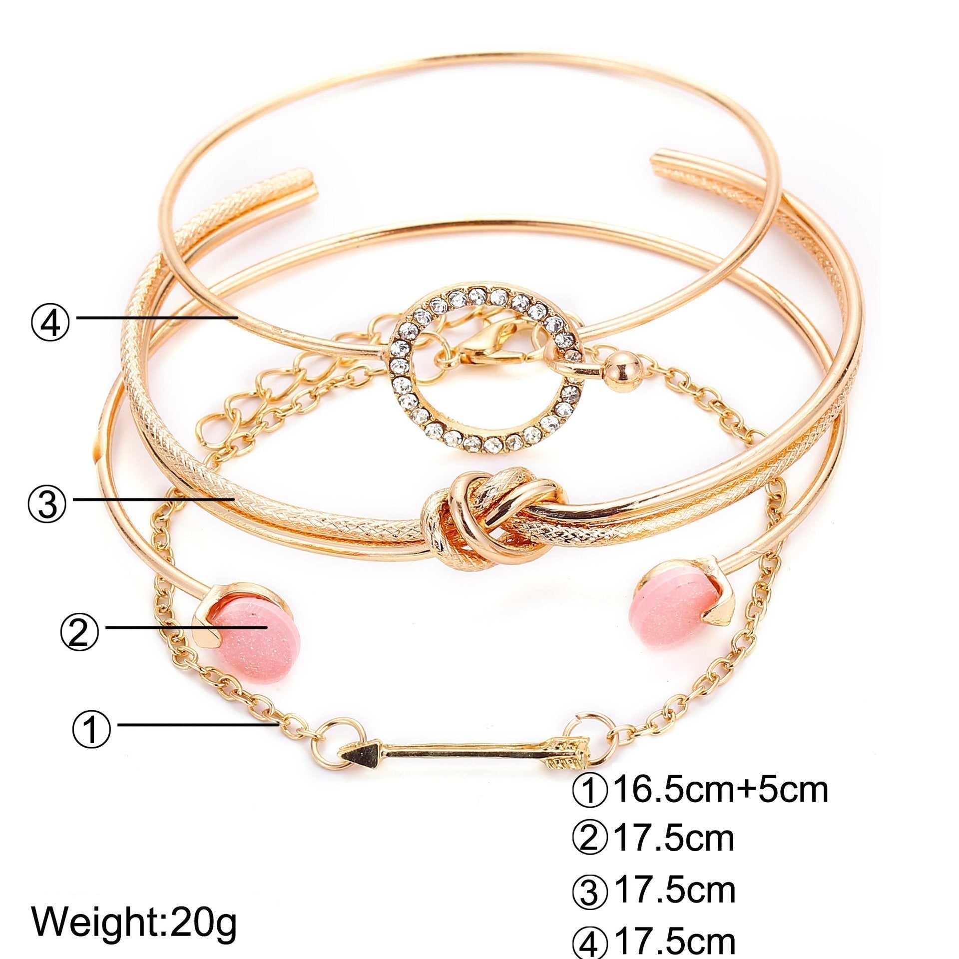 4 Piece Pink Bracelet Set With  Crystals 18K Gold Plated Bracelet ITALY Design Elsy Style Bracelet