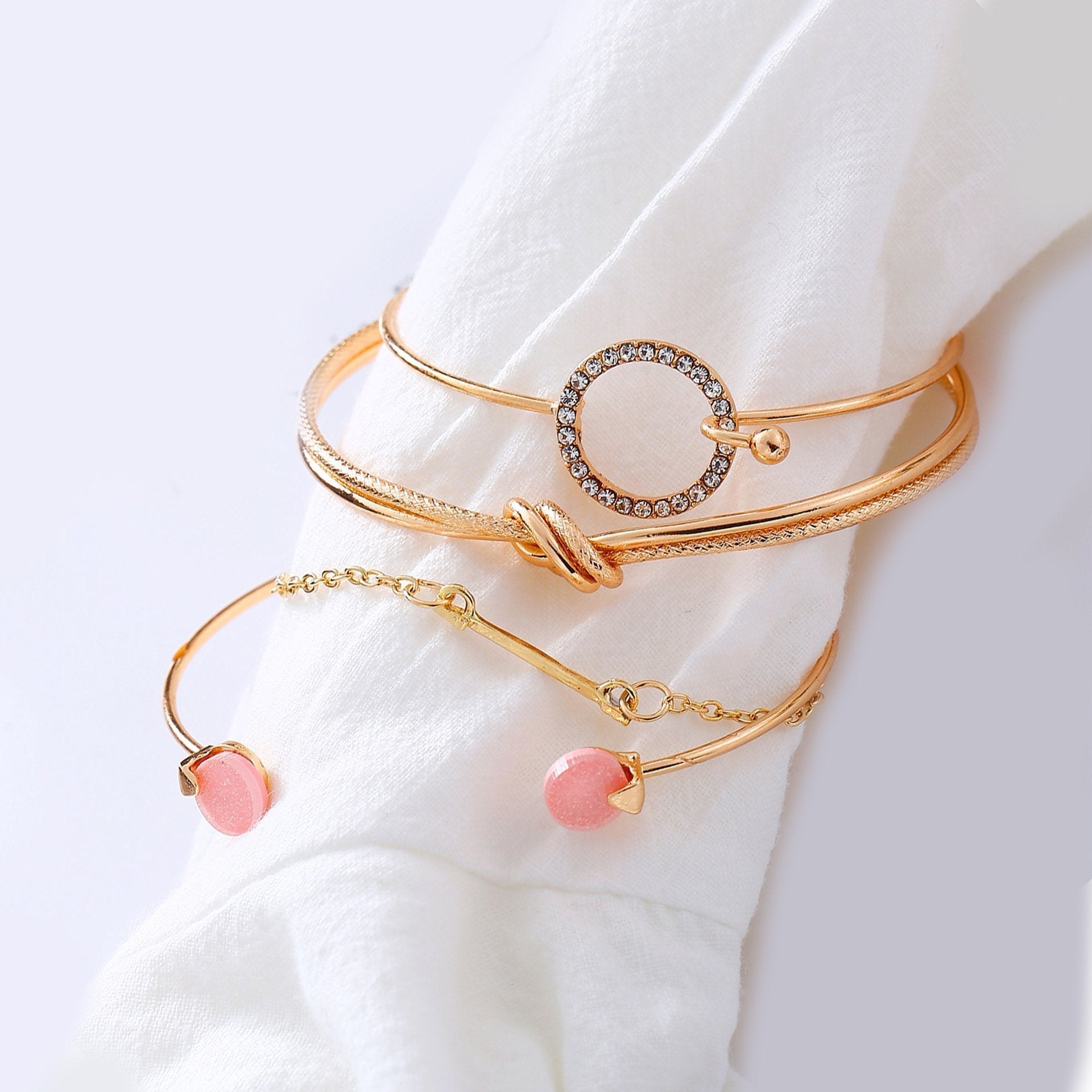 4 Piece Pink Bracelet Set With  Crystals 18K Gold Plated Bracelet ITALY Design Elsy Style Bracelet