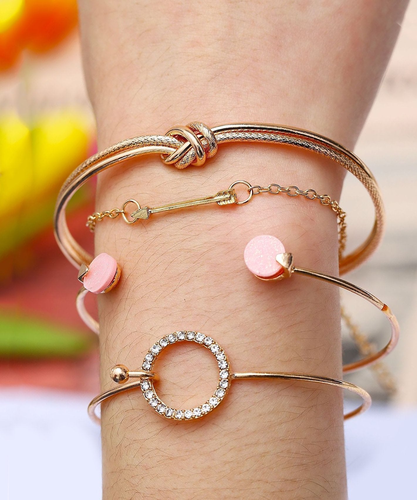 4 Piece Pink Bracelet Set With  Crystals 18K Gold Plated Bracelet ITALY Design Elsy Style Bracelet