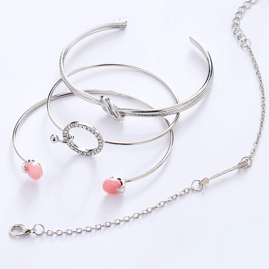 4 Piece Pink Bracelet Set With Crystals 18K White Gold Plated Bracelet ITALY Design Elsy Style Bracelet