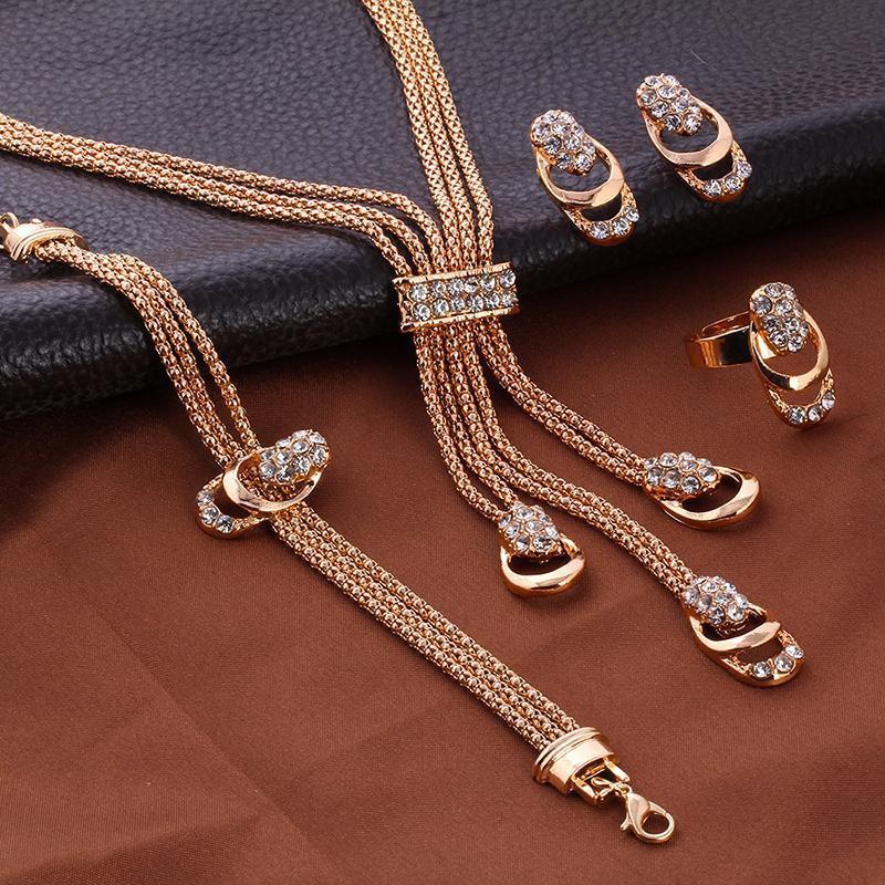 4 Piece Royal Jewelry Set With  Crystals 18K Gold Plated Set in 18K Gold Plated ITALY Design Elsy Style Set