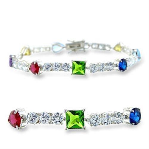 414402 - High-Polished 925 Sterling Silver Bracelet with AAA Grade CZ  in Multi Color Elsy Style Bracelet