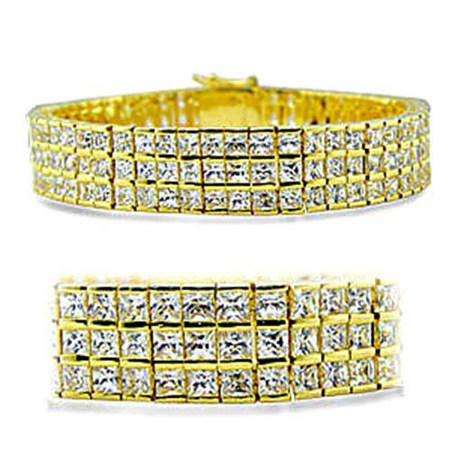 416003 - Gold Brass Bracelet with AAA Grade CZ  in Clear Elsy Style Bracelet