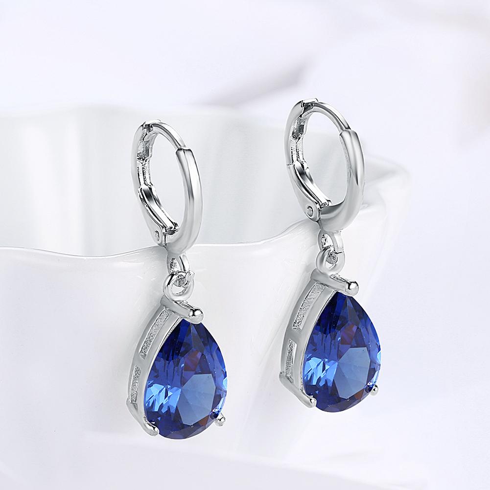 5.55 CTTW Sapphire Pear Shaped Drop Earrings Set in 18K White Gold ITALY Design Elsy Style Earring