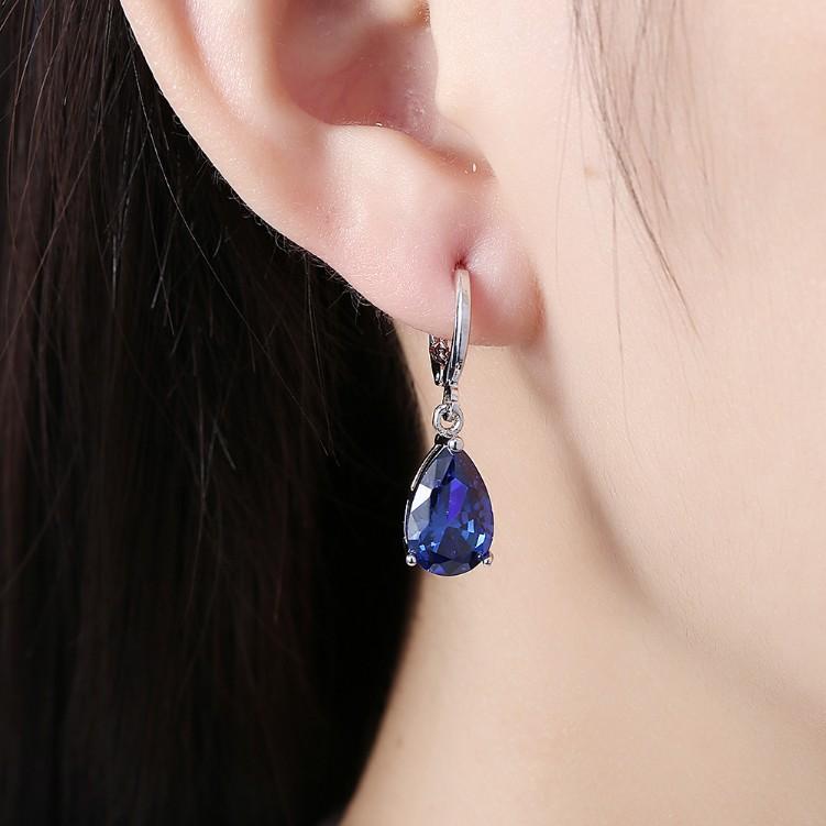 5.55 CTTW Sapphire Pear Shaped Drop Earrings Set in 18K White Gold ITALY Design Elsy Style Earring