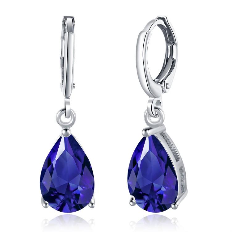 5.55 CTTW Sapphire Pear Shaped Drop Earrings Set in 18K White Gold ITALY Design Elsy Style Earring