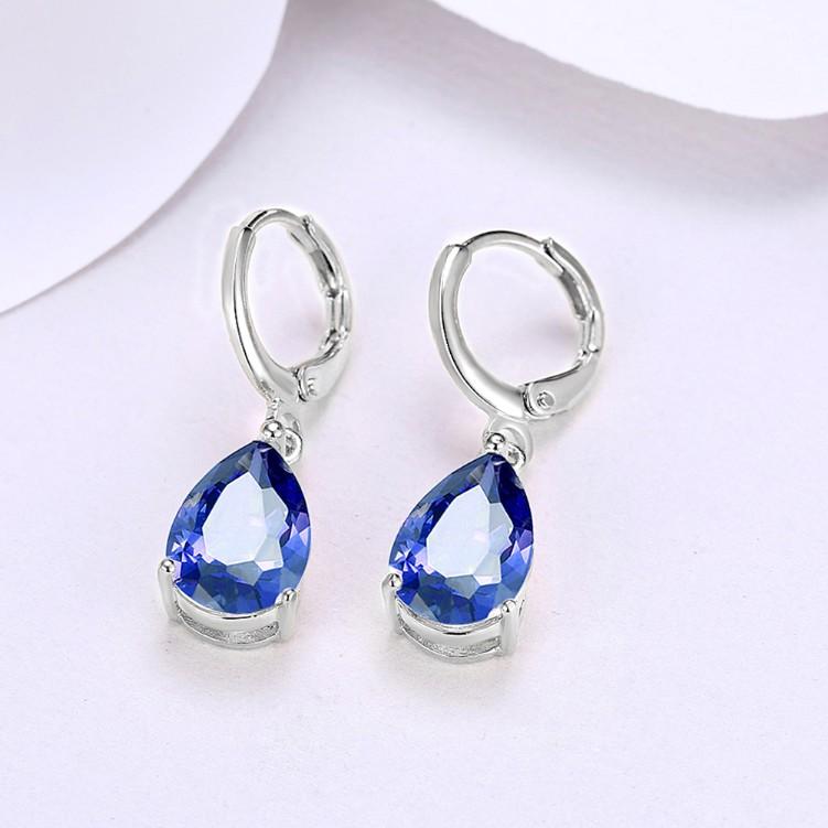 5.55 CTTW Sapphire Pear Shaped Drop Earrings Set in 18K White Gold ITALY Design Elsy Style Earring