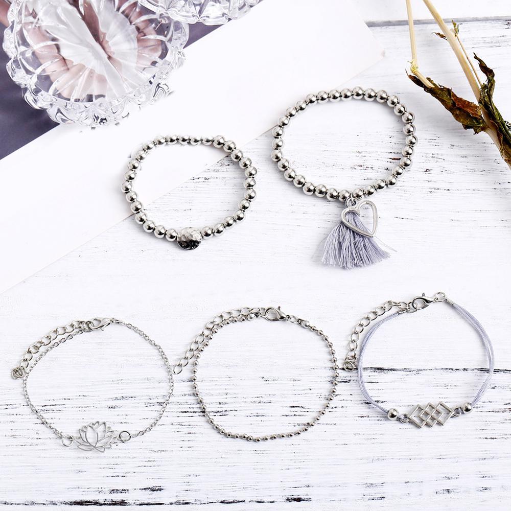 5 Piece Gray Tassell Bracelet Set 18K White Gold Plated Bracelet ITALY Design Elsy Style Bracelet