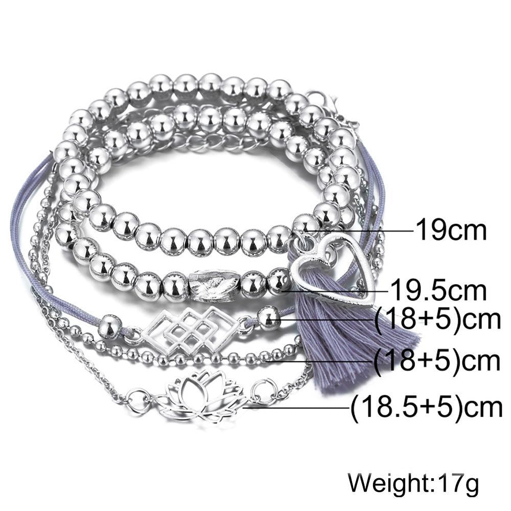 5 Piece Gray Tassell Bracelet Set 18K White Gold Plated Bracelet ITALY Design Elsy Style Bracelet