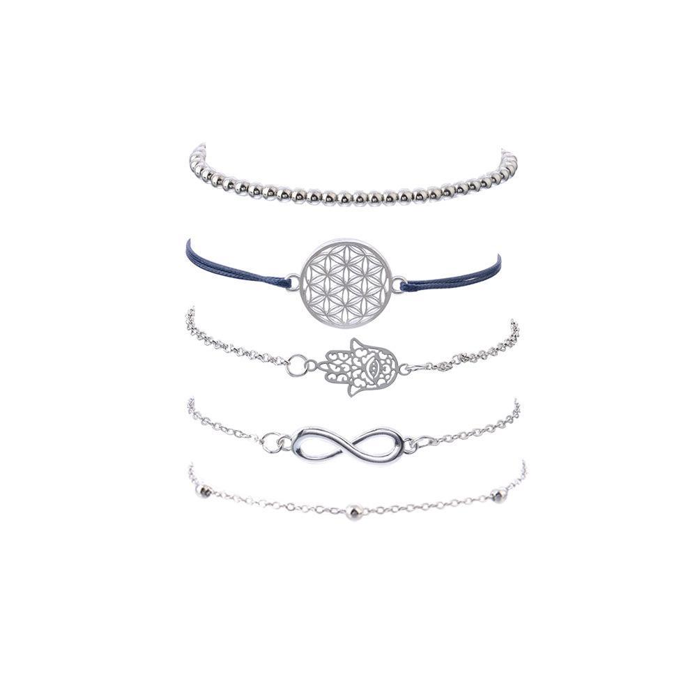 5 Piece Hamsa Infinity Bracelet Set 18K White Gold Plated Bracelet ITALY Design Elsy Style Bracelet