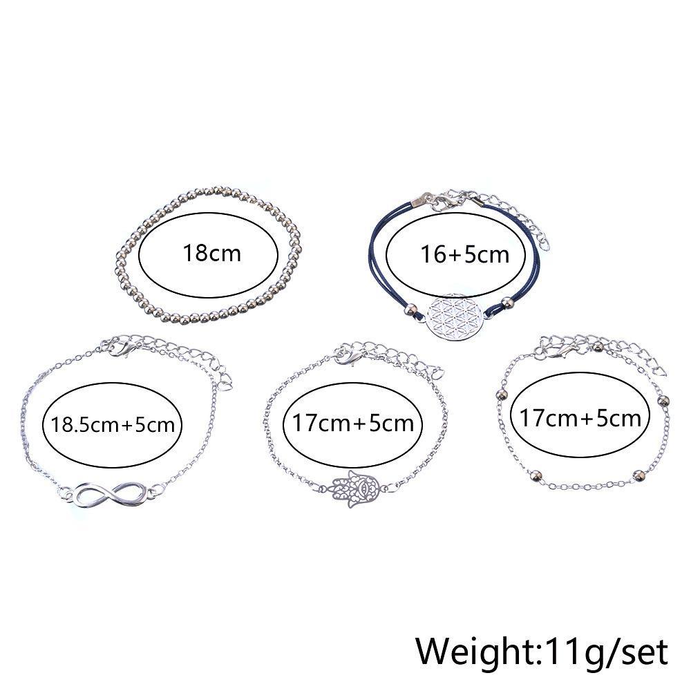 5 Piece Hamsa Infinity Bracelet Set 18K White Gold Plated Bracelet ITALY Design Elsy Style Bracelet