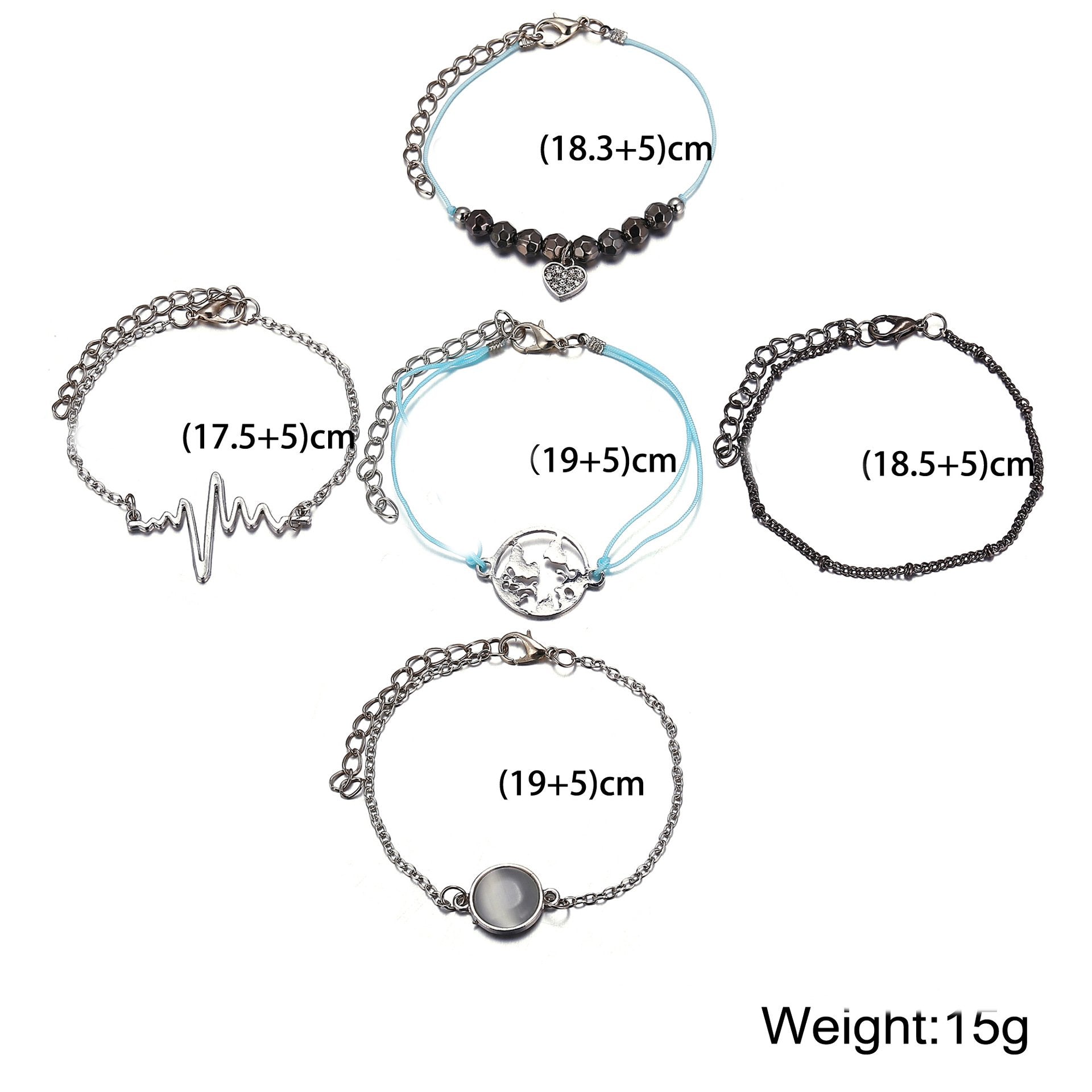 5 Piece Heartbeat Bracelet Set 18K White Gold Plated Bracelet ITALY Design Elsy Style Bracelet