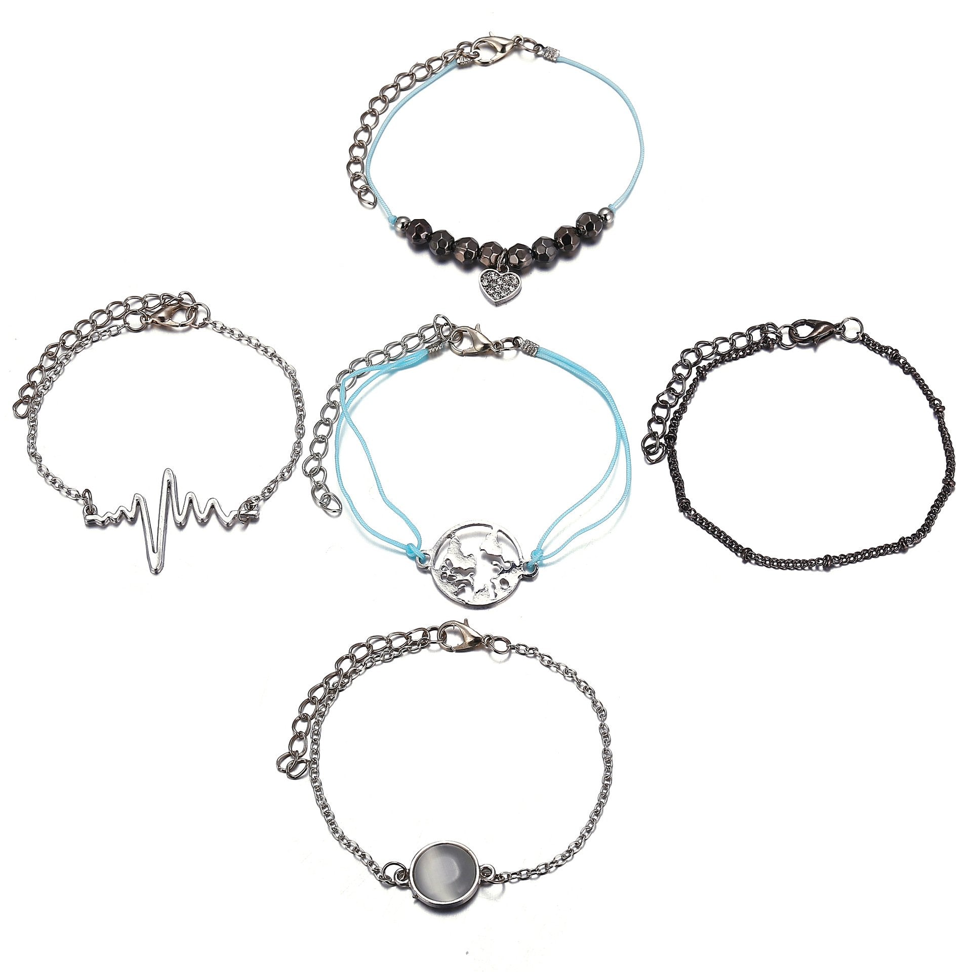 5 Piece Heartbeat Bracelet Set 18K White Gold Plated Bracelet ITALY Design Elsy Style Bracelet