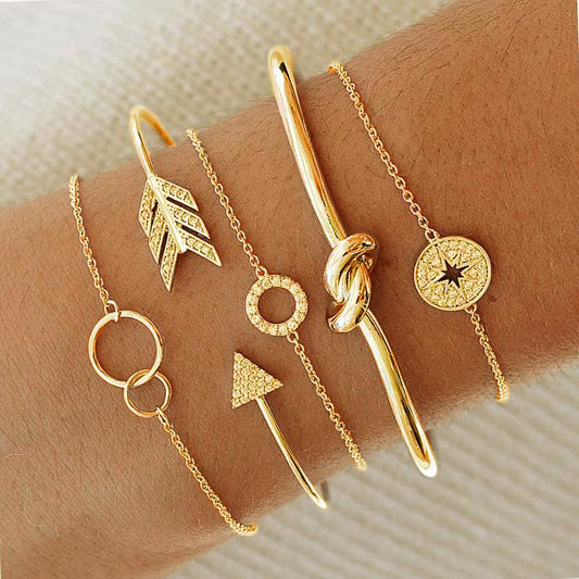 5 Piece Pav'e Loveknot Bracelet Gold Set Elsy Style Bracelet