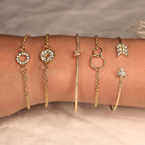 5 Piece Pav'e Loveknot Bracelet Gold Set ITALY Design Elsy Style Bracelet