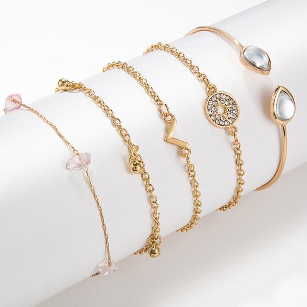 5 Piece Pink Crystal Celestial Bracelet Set Elsy Style Bracelet