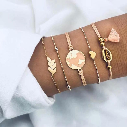 5 Piece Pink Global Tassell Bracelet Set 18K Rose Gold Plated Bracelet ITALY Design Elsy Style Bracelet