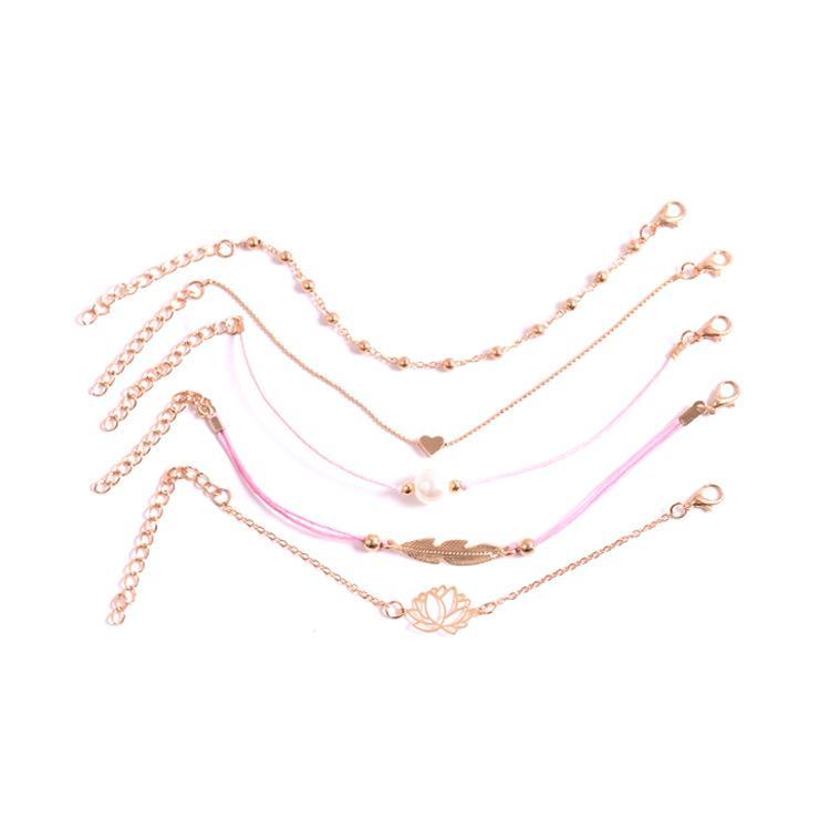 5 Piece Pink Pearl Bracelet Set 18K Gold Plated Bracelet ITALY Design Elsy Style Bracelet