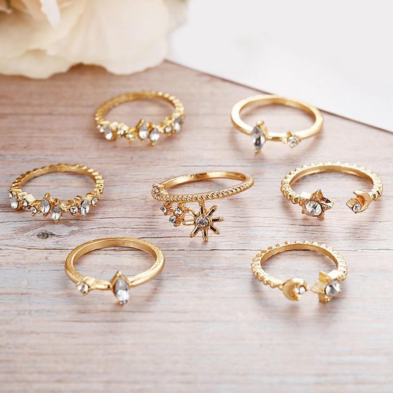 5 Piece Stars Ring Set With Austrian Crystals 18K Gold Plated Ring ITALY Design Elsy Style Ring