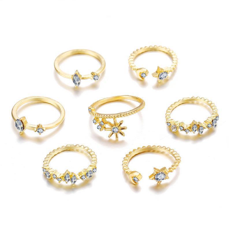 5 Piece Stars Ring Set With Austrian Crystals 18K Gold Plated Ring ITALY Design Elsy Style Ring