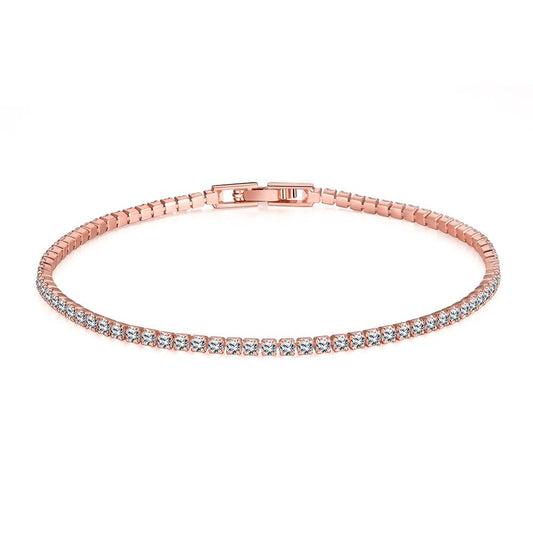 6.00 CT White Topaz  Crystal 3mm Classic Round Tennis Bracelet - Rose Gold Elsy Style Bracelet