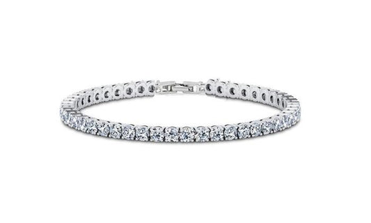 6.00 CT White Topaz  Crystal 3mm Classic Round Tennis Bracelet - Silver Elsy Style Bracelet