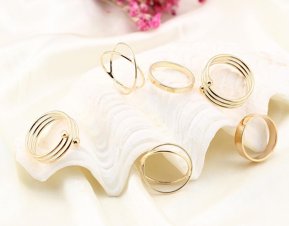 6 Piece Geometric Ring Set 18K Gold Plated Ring in 18K Gold Plated ITALY Design Elsy Style Ring