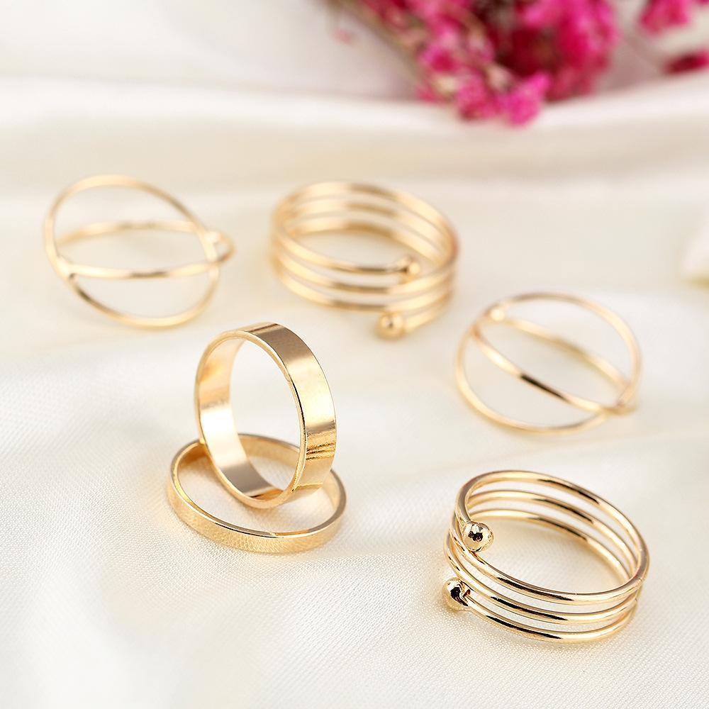 6 Piece Geometric Ring Set 18K Gold Plated Ring in 18K Gold Plated ITALY Design Elsy Style Ring