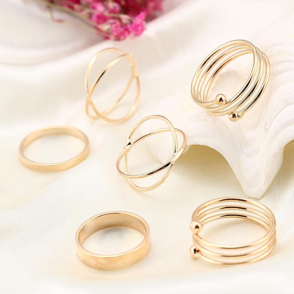 6 Piece Geometric Ring Set 18K Gold Plated Ring in 18K Gold Plated ITALY Design Elsy Style Ring